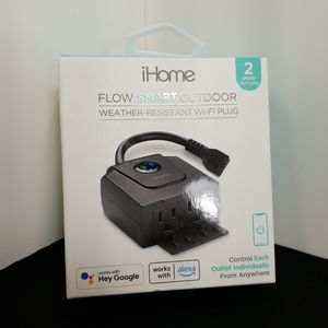 iHome Flow Smart Outdoor Weather - Resistant Wi-Fi Plug 2 Smart Outlets - NEW